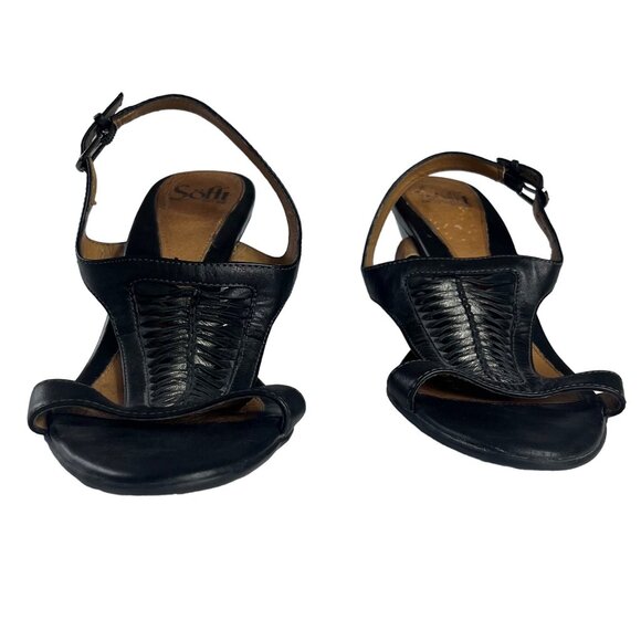 Sofft Open Toe Sandals Womens Black 10 M Leather Heeled Ankle Buckle - Picture 4 of 10